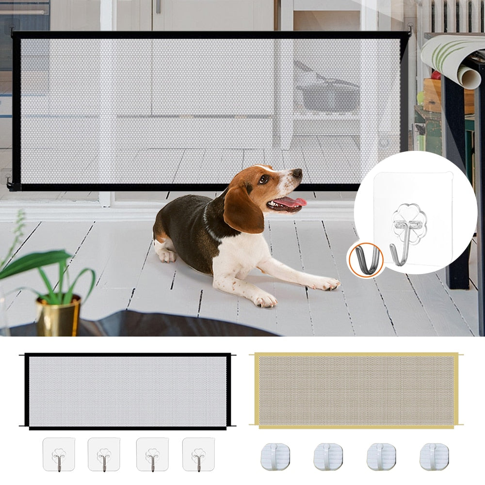 Portable Folding Pet Barrier Fence - Breathable Mesh Dog Gate for Pet and Baby Safety