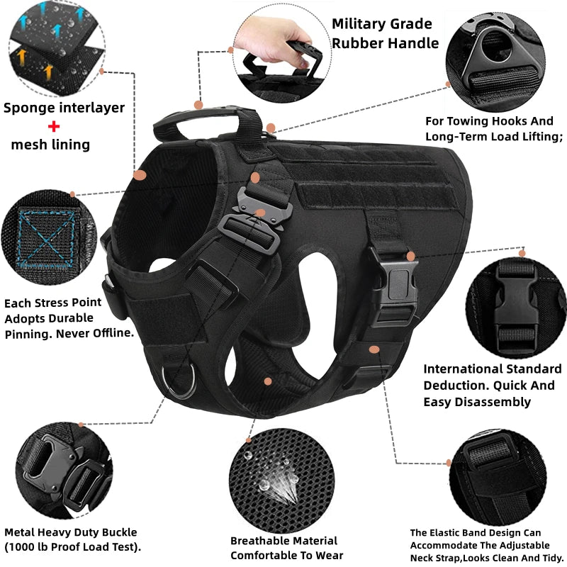 EliteK9 Guardian Tactical Dog Harness: Premium Training Vest and Leash Set for All Breeds