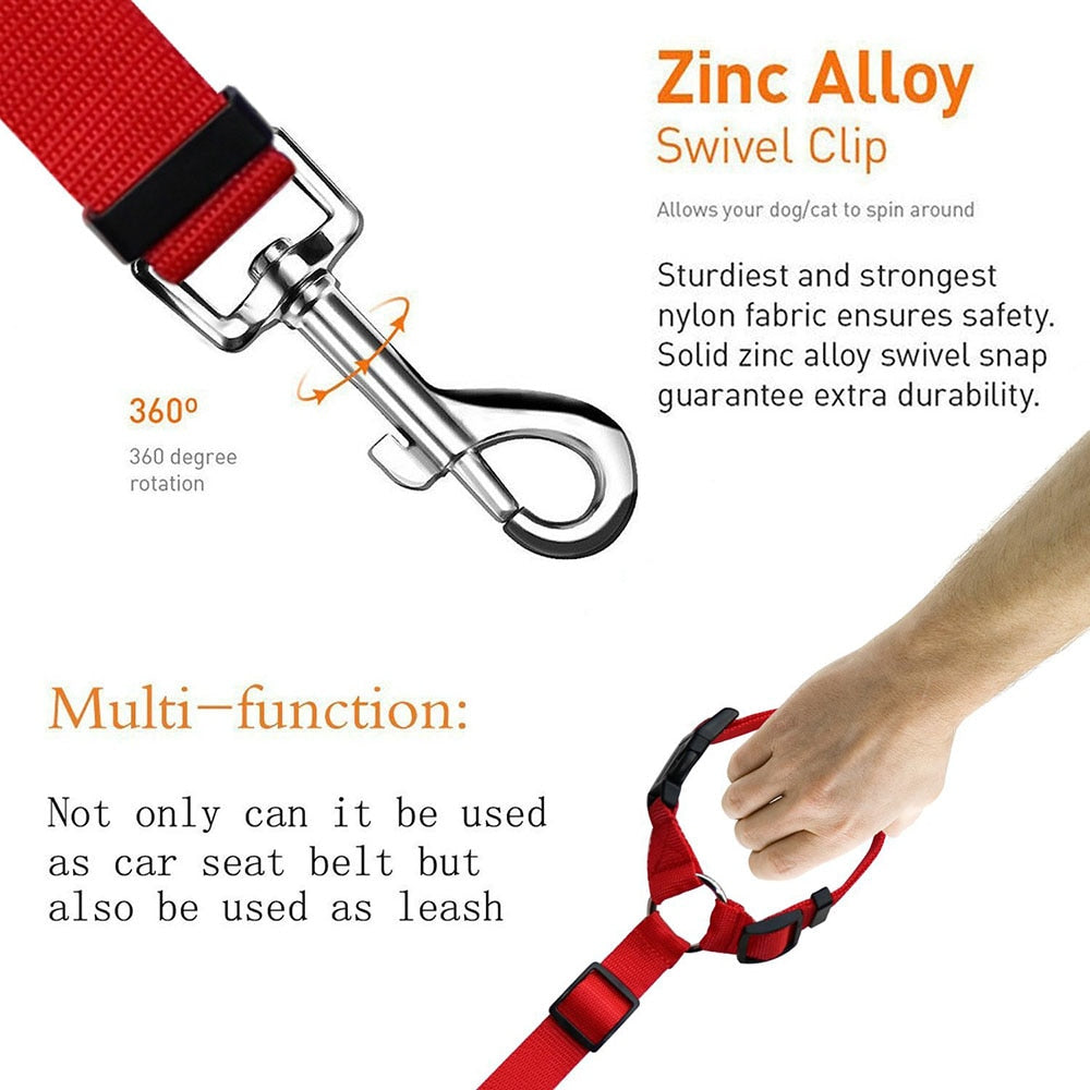 Secure and Adjustable Two-in-One Dog Harness Collar: Pet Accessories for Safe Travels - Includes Pet Car Seat Belt Lead Leash for Backseat Safety