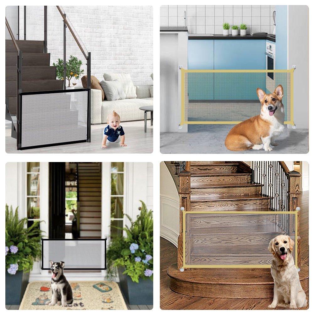 Portable Folding Pet Barrier Fence - Breathable Mesh Dog Gate for Pet and Baby Safety