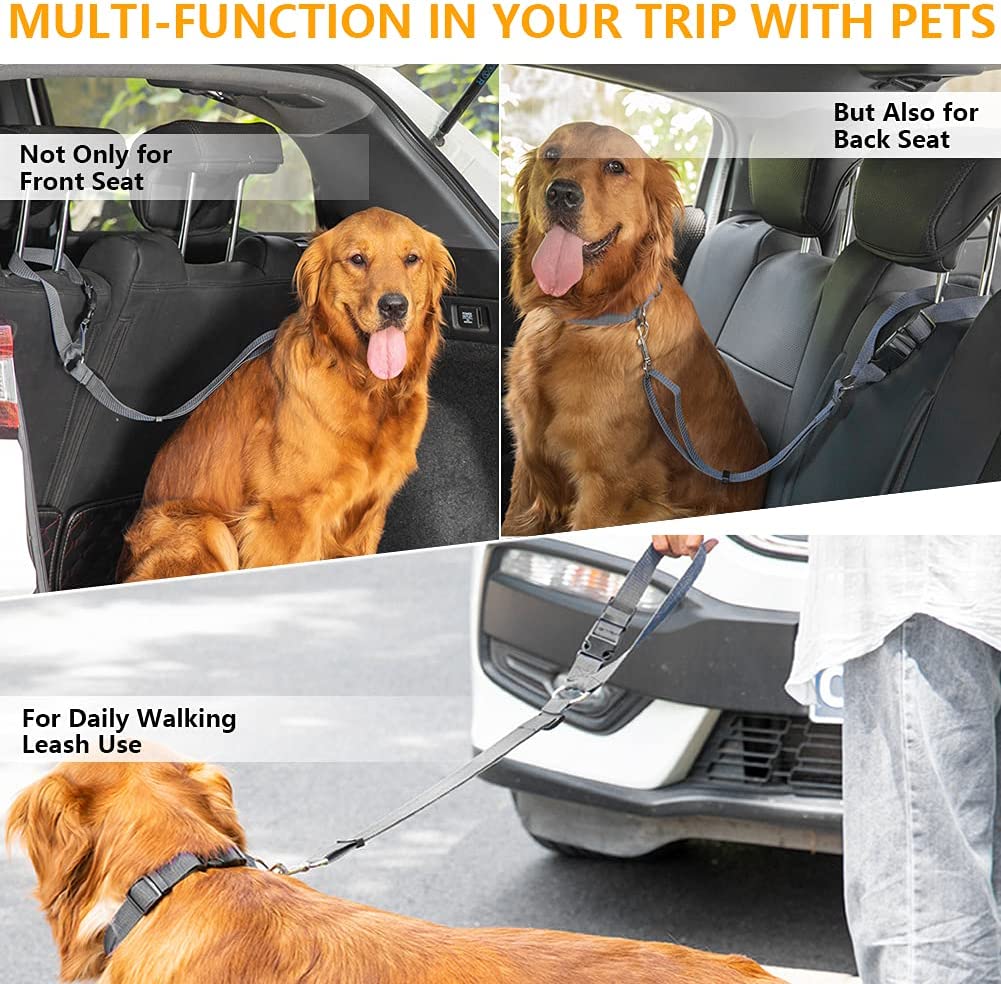 Secure and Adjustable Two-in-One Dog Harness Collar: Pet Accessories for Safe Travels - Includes Pet Car Seat Belt Lead Leash for Backseat Safety
