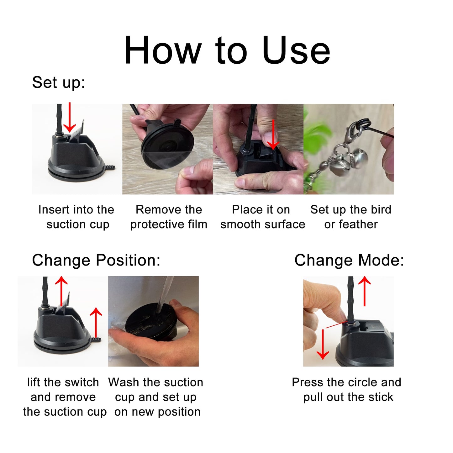 Hands-Free Bird/Feather Cat Wand with Bell: Powerful Suction Cup Interactive Toys for Cats and Kittens - Promote Hunting Instincts and Provide Exercise