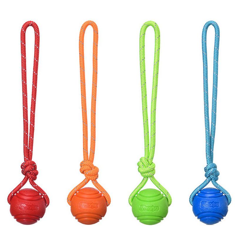 Bounce-n-Tug: High-Quality Rubber Chew Ball for Dogs - Interactive Bouncy Toy with Resistance String for Playful Fun