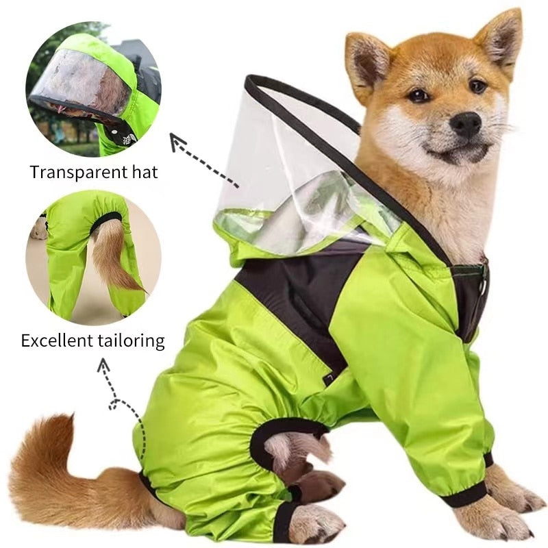 Pet Dog Raincoat: Transparent Hooded Jumpsuit Waterproof Coat for Dogs and Cats