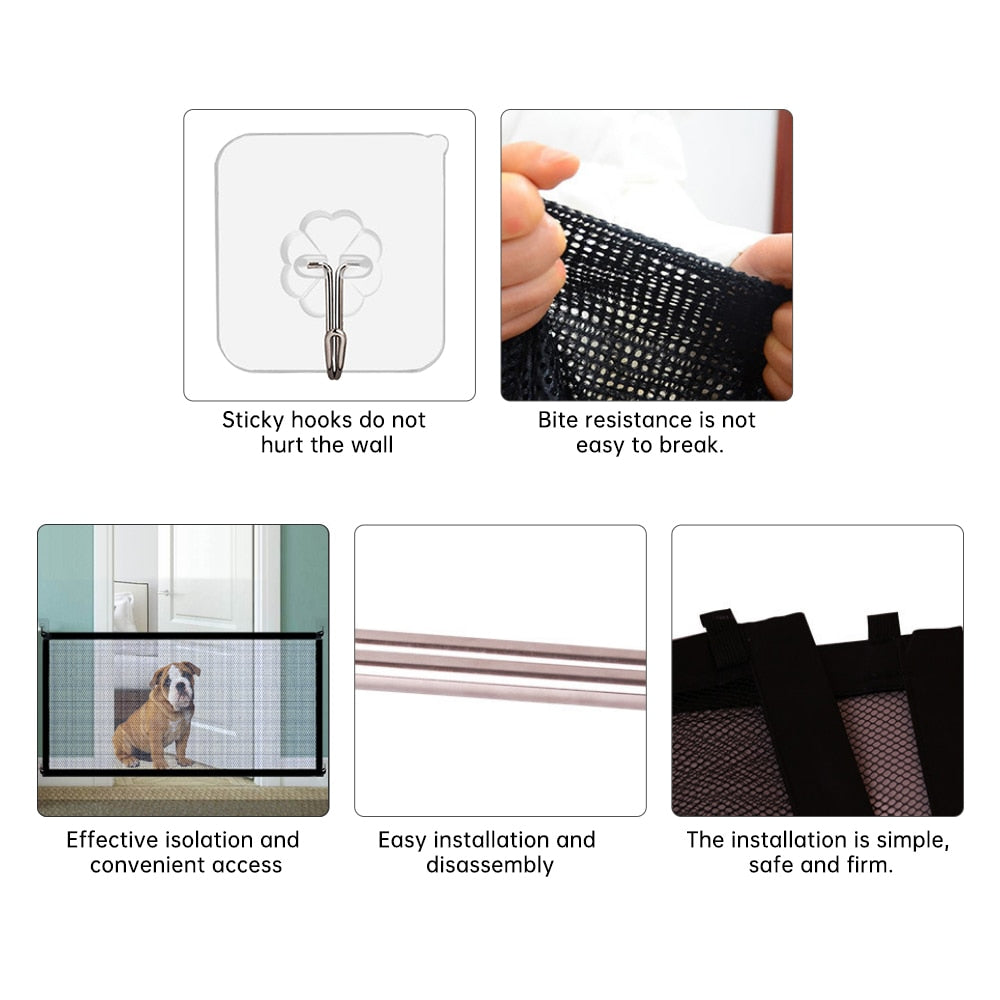 Portable Folding Pet Barrier Fence - Breathable Mesh Dog Gate for Pet and Baby Safety