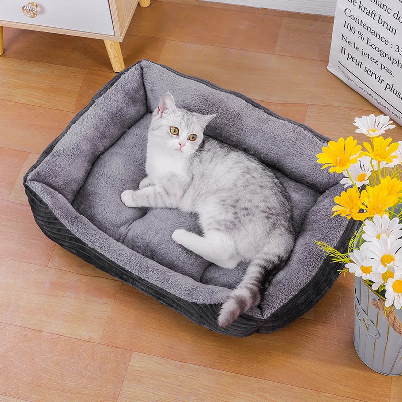 Soft Plush Pet Bed: Cozy Square Kennel for Dogs and Cats
