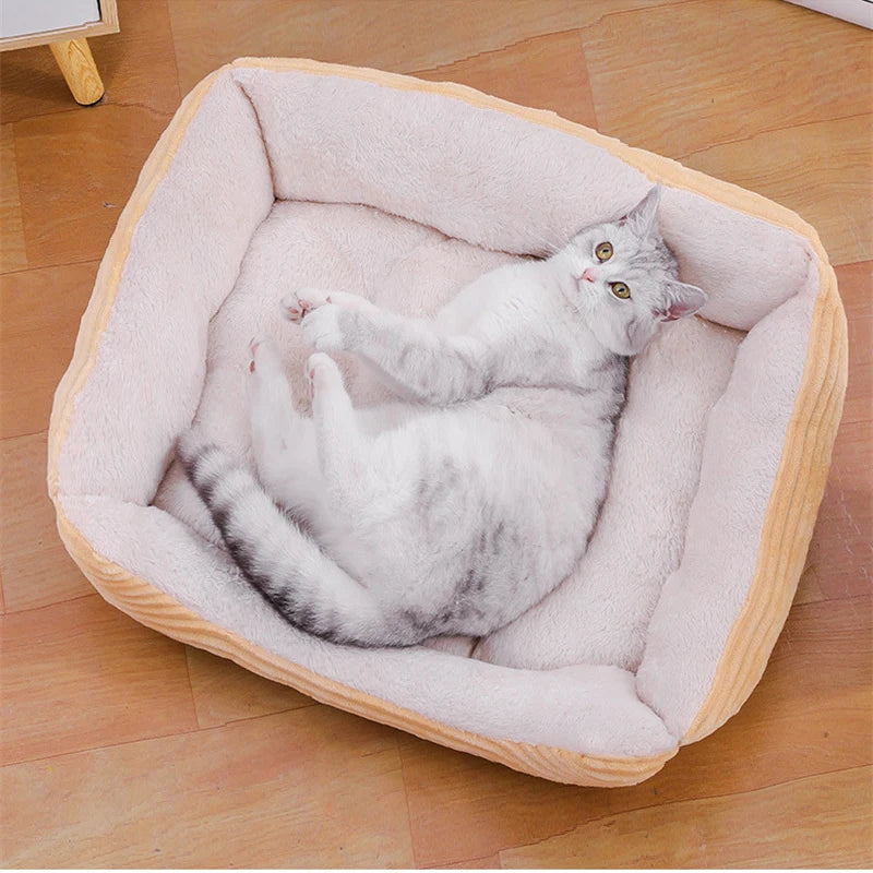 Soft Plush Pet Bed: Cozy Square Kennel for Dogs and Cats