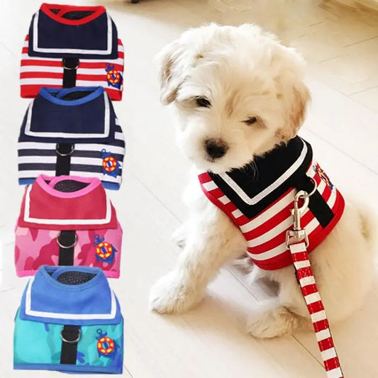 Navy Style Leash + Vest Set for Small-Medium Pets Yorkshire Terrier
