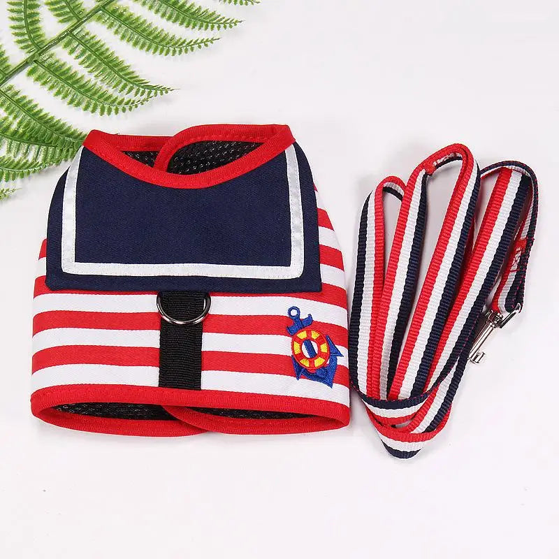 Navy Style Leash + Vest Set for Small-Medium Pets Yorkshire Terrier