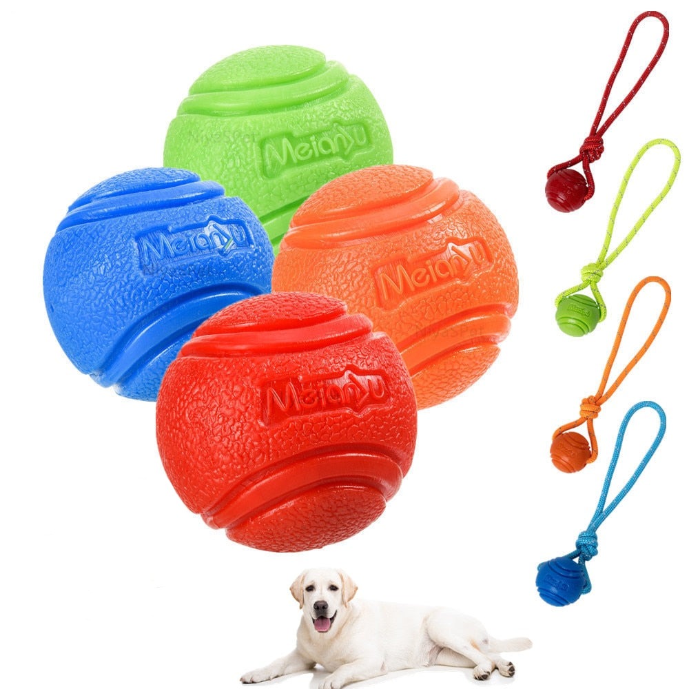 Bounce-n-Tug: High-Quality Rubber Chew Ball for Dogs - Interactive Bouncy Toy with Resistance String for Playful Fun