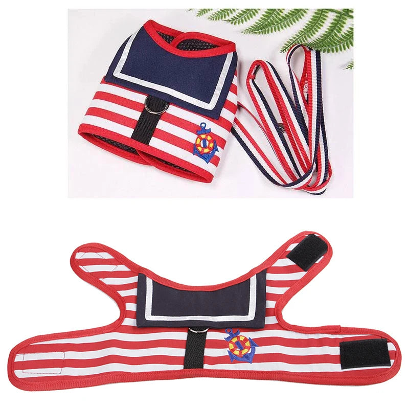Navy Style Leash + Vest Set for Small-Medium Pets Yorkshire Terrier