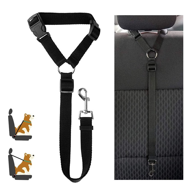 Secure and Adjustable Two-in-One Dog Harness Collar: Pet Accessories for Safe Travels - Includes Pet Car Seat Belt Lead Leash for Backseat Safety